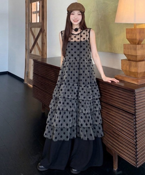 gossip!ロサンゼルス(ゴシップロサンゼルス)の「ドットシースルーチュールノースリーブティアードロングレイヤードチュニック レディース(ワンピース・レディース・ドット・M)」の18枚目の写真