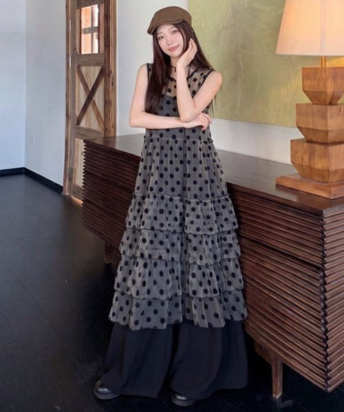 gossip!ロサンゼルス(ゴシップロサンゼルス)の「ドットシースルーチュールノースリーブティアードロングレイヤードチュニック レディース(ワンピース・レディース・ドット・M)」の19枚目の写真