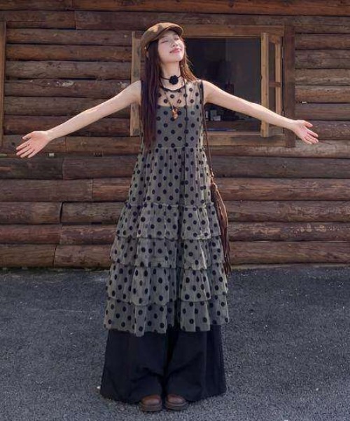 gossip!ロサンゼルス(ゴシップロサンゼルス)の「ドットシースルーチュールノースリーブティアードロングレイヤードチュニック レディース(ワンピース・レディース・ドット・M)」の20枚目の写真