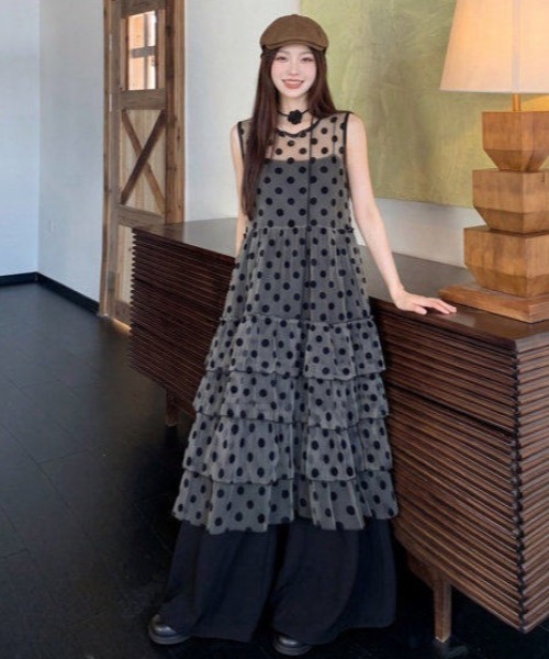 gossip!ロサンゼルス(ゴシップロサンゼルス)の「ドットシースルーチュールノースリーブティアードロングレイヤードチュニック レディース(ワンピース・レディース・ドット・M)」の21枚目の写真