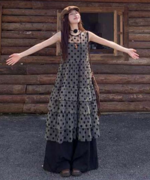 gossip!ロサンゼルス(ゴシップロサンゼルス)の「ドットシースルーチュールノースリーブティアードロングレイヤードチュニック レディース(ワンピース・レディース・ドット・M)」の22枚目の写真