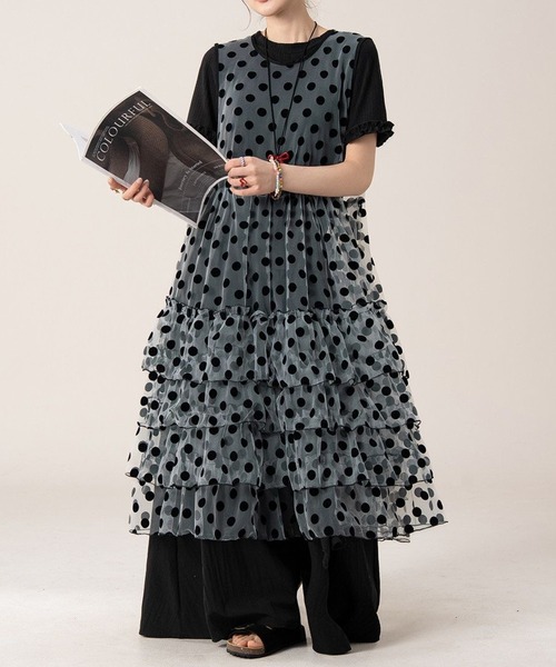 gossip!ロサンゼルス(ゴシップロサンゼルス)の「ドットシースルーチュールノースリーブティアードロングレイヤードチュニック レディース(ワンピース・レディース・ドット・M)」の5枚目の写真