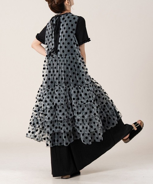 gossip!ロサンゼルス(ゴシップロサンゼルス)の「ドットシースルーチュールノースリーブティアードロングレイヤードチュニック レディース(ワンピース・レディース・ドット・M)」の6枚目の写真