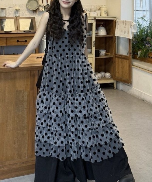 gossip!ロサンゼルス(ゴシップロサンゼルス)の「ドットシースルーチュールノースリーブティアードロングレイヤードチュニック レディース(ワンピース・レディース・ドット・M)」の8枚目の写真