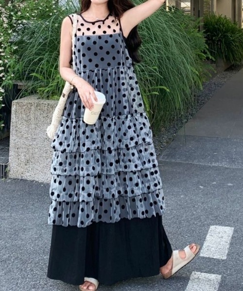 gossip!ロサンゼルス(ゴシップロサンゼルス)の「ドットシースルーチュールノースリーブティアードロングレイヤードチュニック レディース(ワンピース・レディース・ドット・M)」の9枚目の写真