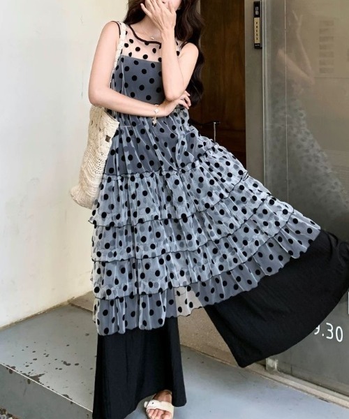 gossip!ロサンゼルス(ゴシップロサンゼルス)の「ドットシースルーチュールノースリーブティアードロングレイヤードチュニック レディース(ワンピース・レディース・ドット・M)」の10枚目の写真