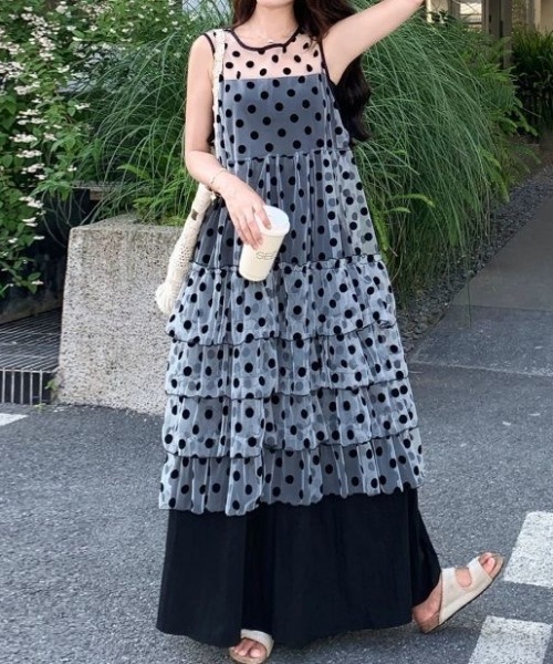 gossip!ロサンゼルス(ゴシップロサンゼルス)の「ドットシースルーチュールノースリーブティアードロングレイヤードチュニック レディース(ワンピース・レディース・ドット・M)」の11枚目の写真