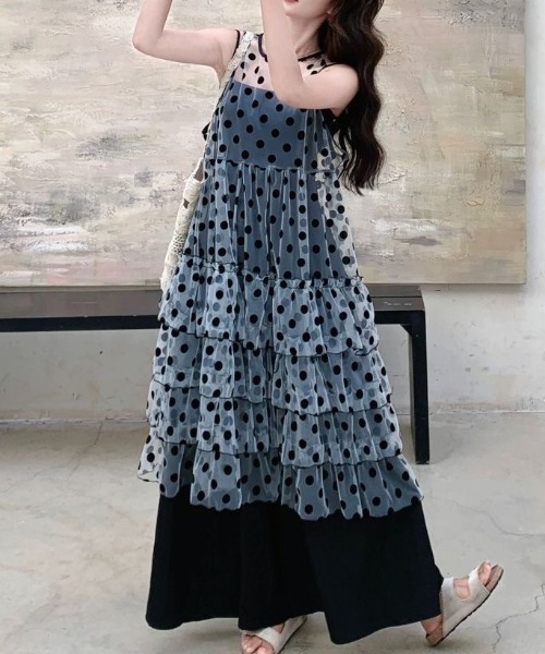 gossip!ロサンゼルス(ゴシップロサンゼルス)の「ドットシースルーチュールノースリーブティアードロングレイヤードチュニック レディース(ワンピース・レディース・ドット・M)」の12枚目の写真
