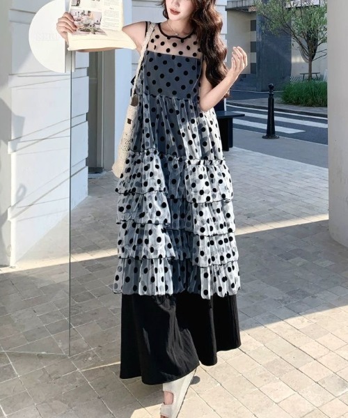 gossip!ロサンゼルス(ゴシップロサンゼルス)の「ドットシースルーチュールノースリーブティアードロングレイヤードチュニック レディース(ワンピース・レディース・ドット・M)」の13枚目の写真