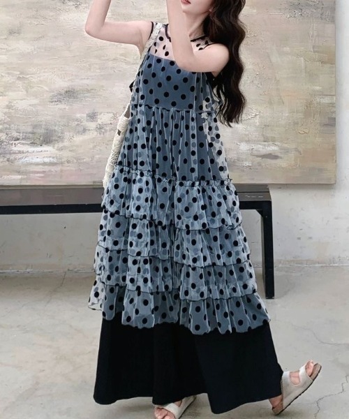 gossip!ロサンゼルス(ゴシップロサンゼルス)の「ドットシースルーチュールノースリーブティアードロングレイヤードチュニック レディース(ワンピース・レディース・ドット・M)」の14枚目の写真