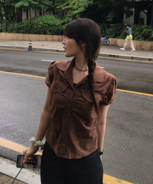 DANDEL（ダンデル）の「DD pleats round pocket blouse (ORANGE)（シャツ/ブラウス）」