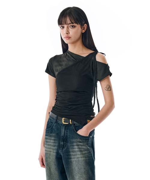SECONDMONO（セカンドモノローグ）の「W. Layered Off Shoulder Short Sleeve [BLACK]_SEWTS009BLACK（Tシャツ/カットソー・レディース・その他・F）」の3枚目の写真