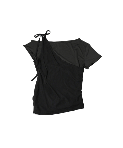 SECONDMONO（セカンドモノローグ）の「W. Layered Off Shoulder Short Sleeve [BLACK]_SEWTS009BLACK（Tシャツ/カットソー・レディース・その他・F）」の6枚目の写真