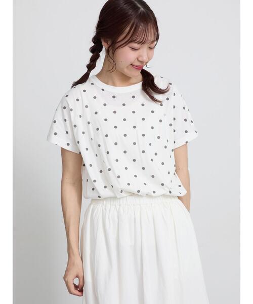 Samansa Mos2(サマンサ モスモス)の「【オーガニックコットン】ドット柄Tシャツ(Tシャツ/カットソー・レディース・ブラック/ブラウン/オフホワイト・F)」の10枚目の写真