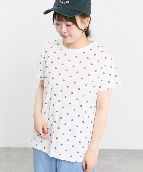 Samansa Mos2(サマンサ モスモス)の「【オーガニックコットン】ドット柄Tシャツ(Tシャツ/カットソー・レディース・ブラック/ブラウン/オフホワイト・F)」の4枚目の写真