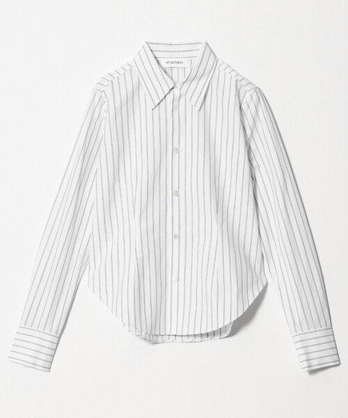 ATTISESSION(アティセッション)の「<ATTISESSION>コットン スリムシャツ(シャツ/ブラウス・レディース・ホワイト/ダークグリーン・FREE)」の1枚目の写真