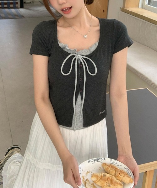 Girly Doll(ガーリードール)の「フェイクツーピースフロントリボンカットソー(その他トップス・レディース・グレー・L/M)」の6枚目の写真