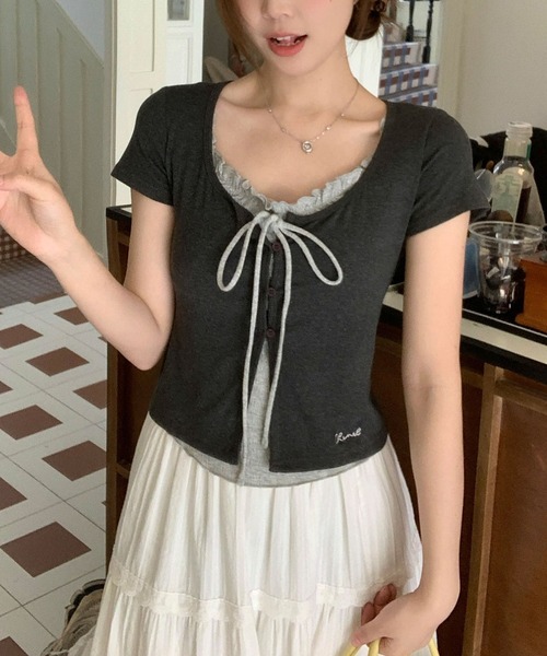 Girly Doll(ガーリードール)の「フェイクツーピースフロントリボンカットソー(その他トップス・レディース・グレー・L/M)」の7枚目の写真