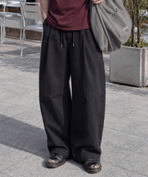 ワンタックカーブドリネンパンツ-ブラック
