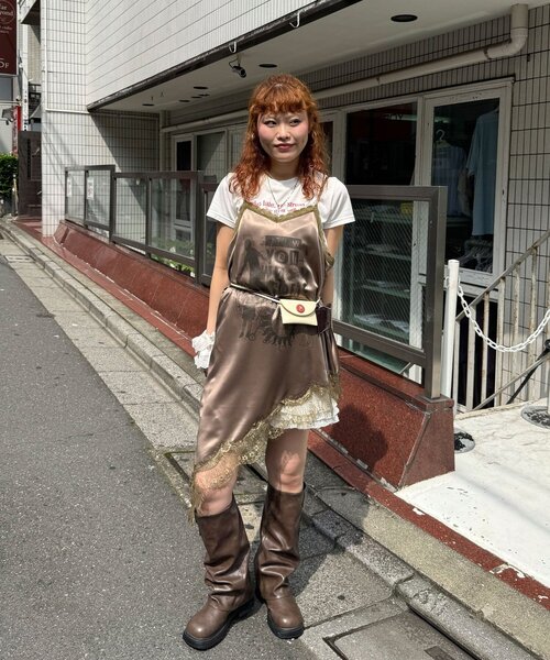 CIAOPANIC(チャオパニック)の「サテンプリントアシメキャミワンピース(チュニック・レディース・ピンク/ブラウン/ブルー・ONE SIZE)」の8枚目の写真