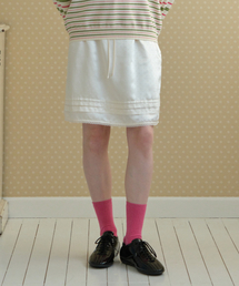 SATIN DOT MIDI SKIRT_IVORY