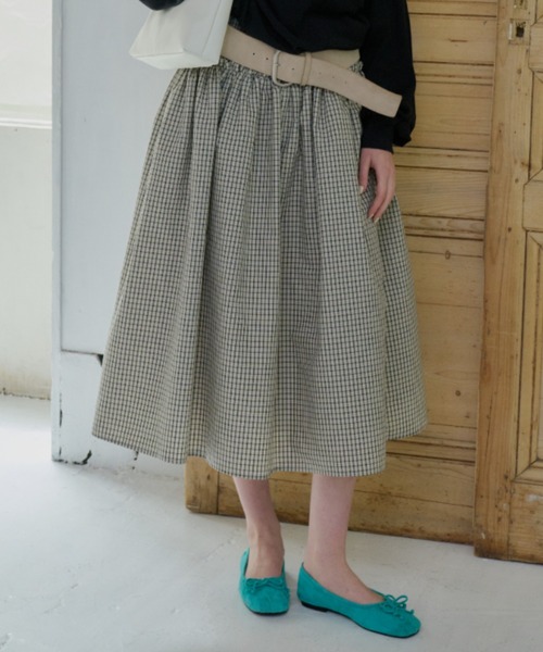 GIUNON（ジウノン）の「shirring frill check skirt / シャーリングフリルチェックスカート（スカート・レディース・アイボリー/ブラック・0/1）」の7枚目の写真