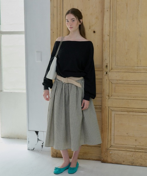 GIUNON（ジウノン）の「shirring frill check skirt / シャーリングフリルチェックスカート（スカート・レディース・アイボリー/ブラック・0/1）」の3枚目の写真