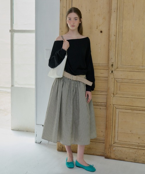 GIUNON（ジウノン）の「shirring frill check skirt / シャーリングフリルチェックスカート（スカート・レディース・アイボリー/ブラック・0/1）」の4枚目の写真