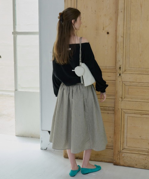 GIUNON（ジウノン）の「shirring frill check skirt / シャーリングフリルチェックスカート（スカート・レディース・アイボリー/ブラック・0/1）」の5枚目の写真