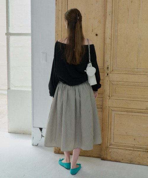 GIUNON（ジウノン）の「shirring frill check skirt / シャーリングフリルチェックスカート（スカート・レディース・アイボリー/ブラック・0/1）」の6枚目の写真