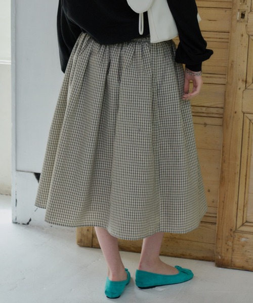 GIUNON（ジウノン）の「shirring frill check skirt / シャーリングフリルチェックスカート（スカート・レディース・アイボリー/ブラック・0/1）」の8枚目の写真