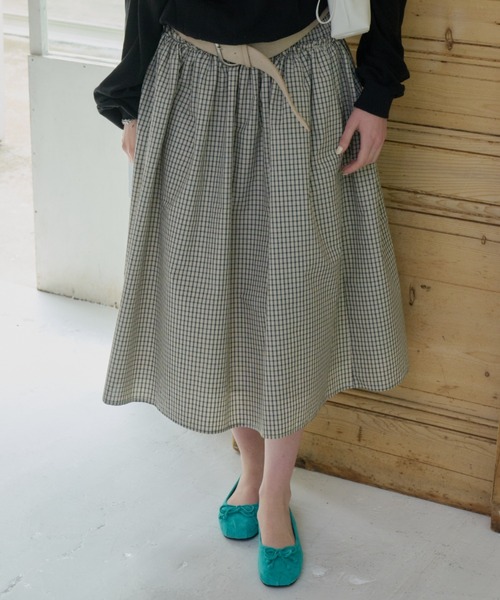 GIUNON（ジウノン）の「shirring frill check skirt / シャーリングフリルチェックスカート（スカート・レディース・アイボリー/ブラック・0/1）」の12枚目の写真