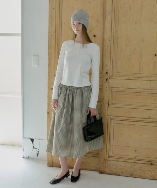 GIUNON（ジウノン）の「shirring frill check skirt / シャーリングフリルチェックスカート（スカート・レディース・アイボリー/ブラック・0/1）」の14枚目の写真