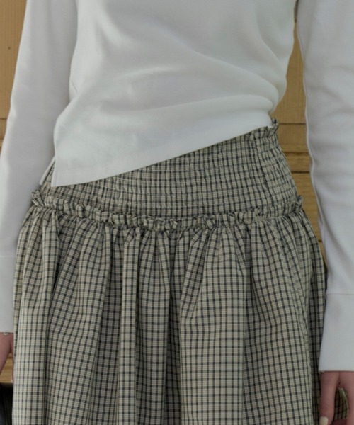 GIUNON（ジウノン）の「shirring frill check skirt / シャーリングフリルチェックスカート（スカート・レディース・アイボリー/ブラック・0/1）」の18枚目の写真