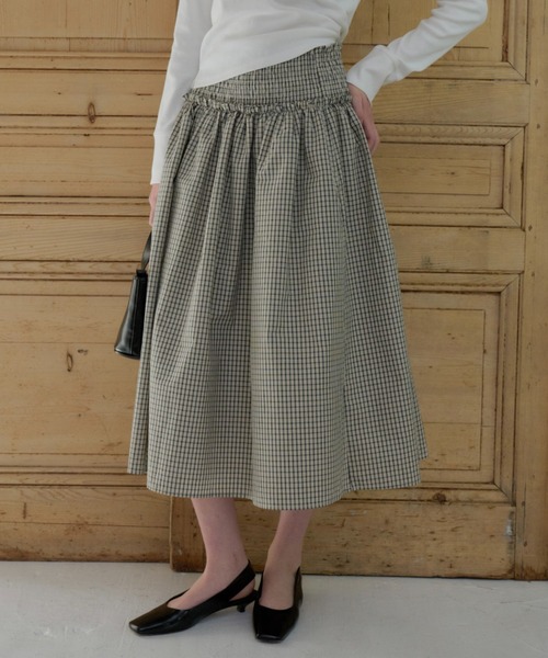 GIUNON（ジウノン）の「shirring frill check skirt / シャーリングフリルチェックスカート（スカート・レディース・アイボリー/ブラック・0/1）」の19枚目の写真