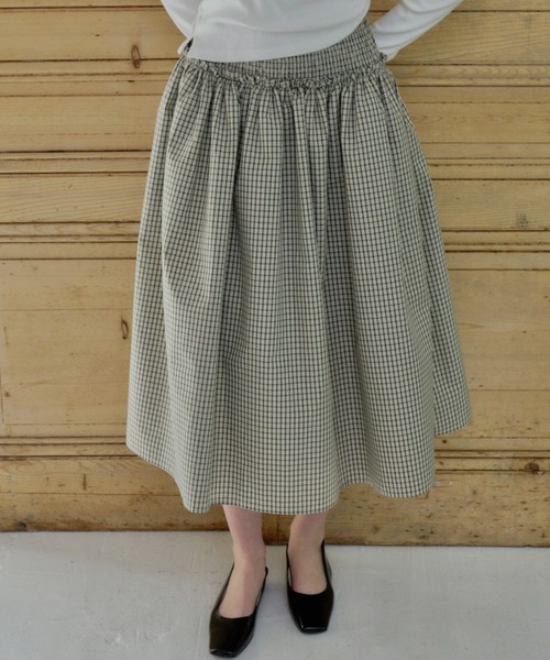 GIUNON（ジウノン）の「shirring frill check skirt / シャーリングフリルチェックスカート（スカート・レディース・アイボリー/ブラック・0/1）」の20枚目の写真