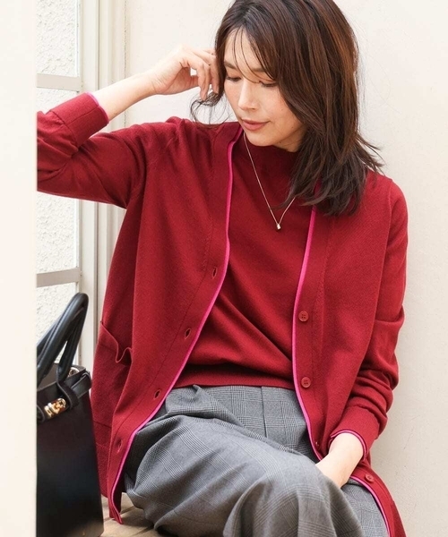 MK MICHEL KLEIN（エムケーミッシェルクラン）の「[洗える]配色カラーニットアンサンブル（カーディガン/ボレロ・レディース・グレー/ネイビー/レッド・38）」の3枚目の写真