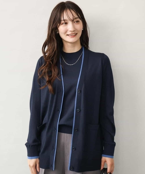 MK MICHEL KLEIN（エムケーミッシェルクラン）の「[洗える]配色カラーニットアンサンブル（カーディガン/ボレロ・レディース・グレー/ネイビー/レッド・38）」の4枚目の写真