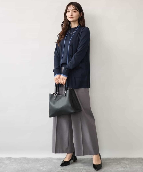 MK MICHEL KLEIN（エムケーミッシェルクラン）の「[洗える]配色カラーニットアンサンブル（カーディガン/ボレロ・レディース・グレー/ネイビー/レッド・38）」の5枚目の写真