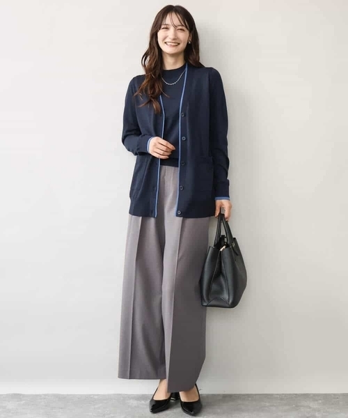 MK MICHEL KLEIN（エムケーミッシェルクラン）の「[洗える]配色カラーニットアンサンブル（カーディガン/ボレロ・レディース・グレー/ネイビー/レッド・38）」の7枚目の写真