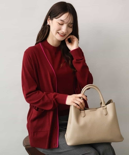 MK MICHEL KLEIN（エムケーミッシェルクラン）の「[洗える]配色カラーニットアンサンブル（カーディガン/ボレロ・レディース・グレー/ネイビー/レッド・38）」の8枚目の写真