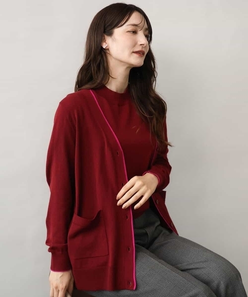 MK MICHEL KLEIN（エムケーミッシェルクラン）の「[洗える]配色カラーニットアンサンブル（カーディガン/ボレロ・レディース・グレー/ネイビー/レッド・38）」の10枚目の写真