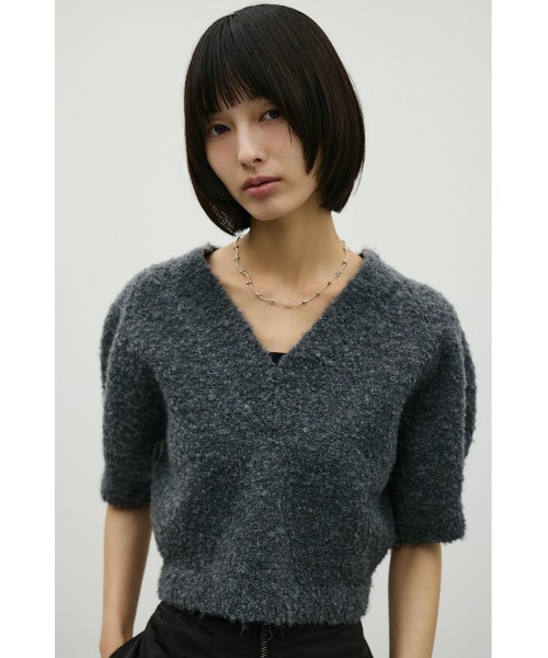 STYLEMIXER（スタイルミキサー）の「ブークレーショートニット（ニット/セーター・レディース・ベージュ/チャコールグレー/サックスブルー・FREE）」の4枚目の写真