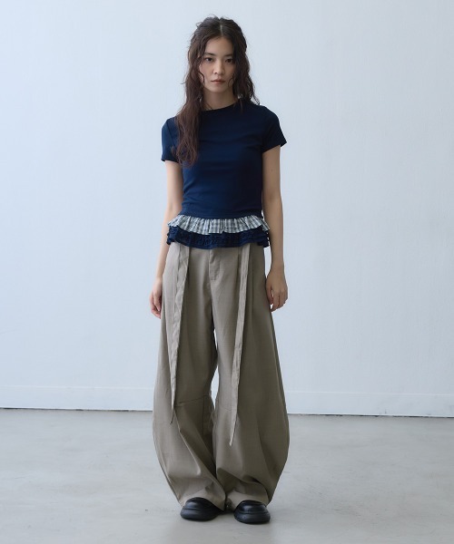 Clum(クルム)の「check frill layered T-shirt / チェックフリルレイヤードTシャツ(Tシャツ/カットソー・レディース・ネイビー・MEDIUM/SMALL)」の12枚目の写真