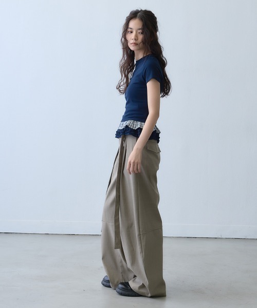 Clum(クルム)の「check frill layered T-shirt / チェックフリルレイヤードTシャツ(Tシャツ/カットソー・レディース・ネイビー・MEDIUM/SMALL)」の11枚目の写真
