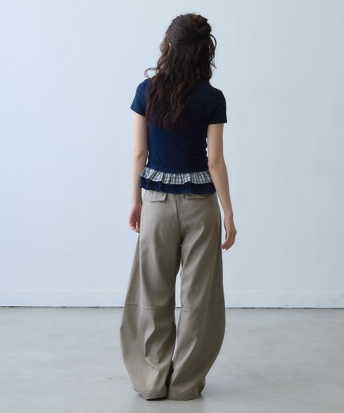 Clum(クルム)の「check frill layered T-shirt / チェックフリルレイヤードTシャツ(Tシャツ/カットソー・レディース・ネイビー・MEDIUM/SMALL)」の2枚目の写真