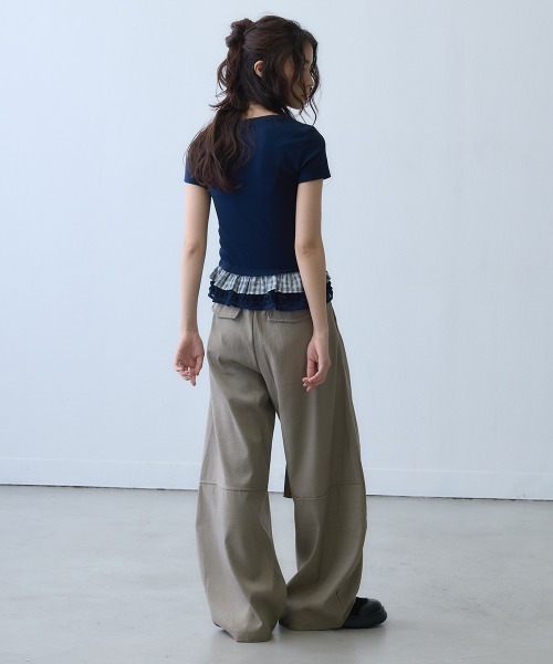 Clum(クルム)の「check frill layered T-shirt / チェックフリルレイヤードTシャツ(Tシャツ/カットソー・レディース・ネイビー・MEDIUM/SMALL)」の10枚目の写真