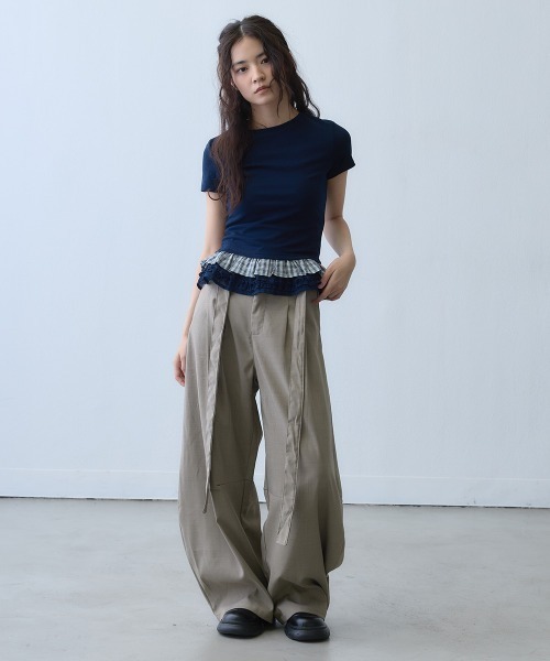 Clum(クルム)の「check frill layered T-shirt / チェックフリルレイヤードTシャツ(Tシャツ/カットソー・レディース・ネイビー・MEDIUM/SMALL)」の3枚目の写真