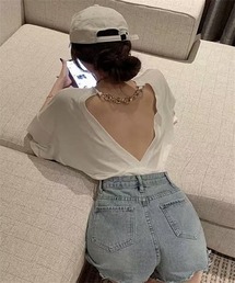 バックオープン半袖Tシャツ