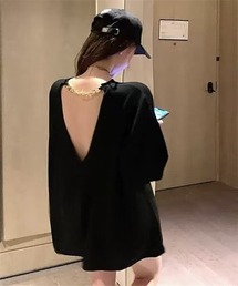 バックオープン半袖Tシャツ